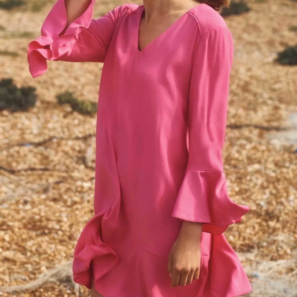 Anthropology HD in Paris bell sleeve pink dress 2